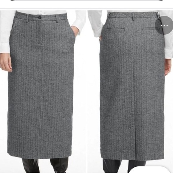Vintage LL Bean Long Straigt Black and White Herringbone Skirt - Picture 1 of 12